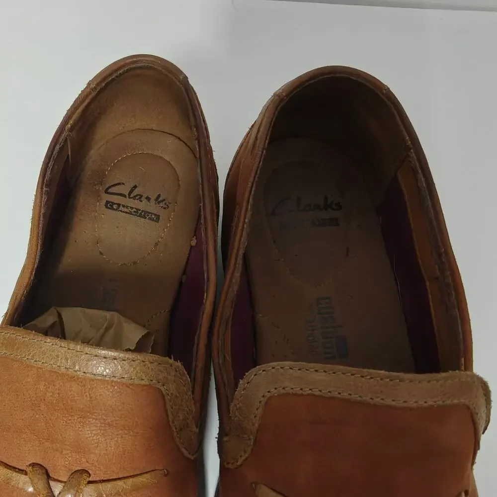 Clarks Collection Men Size 12 Brown Leather Tassel Loafers Cushion Ortholite
